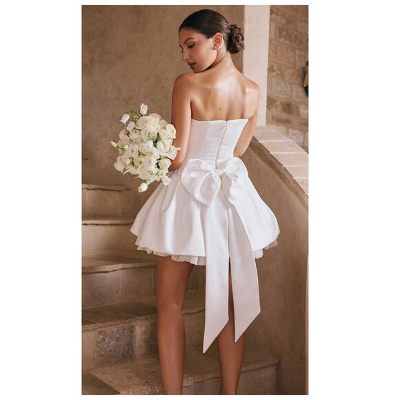 HOUSE OF CB Noele Bow Strapless Satin Mini Gown Size XS - Picture 2 of 16